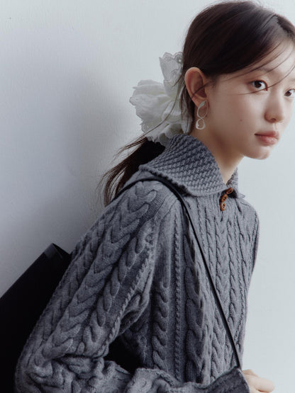 FUSSED Twisted Cable Knit Textured Wool Sweater