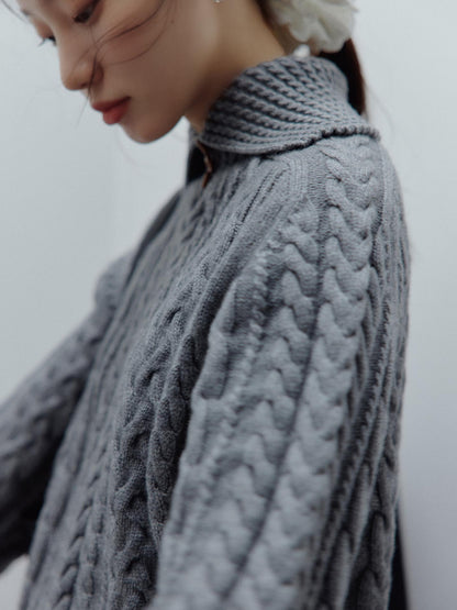 FUSSED Twisted Cable Knit Textured Wool Sweater