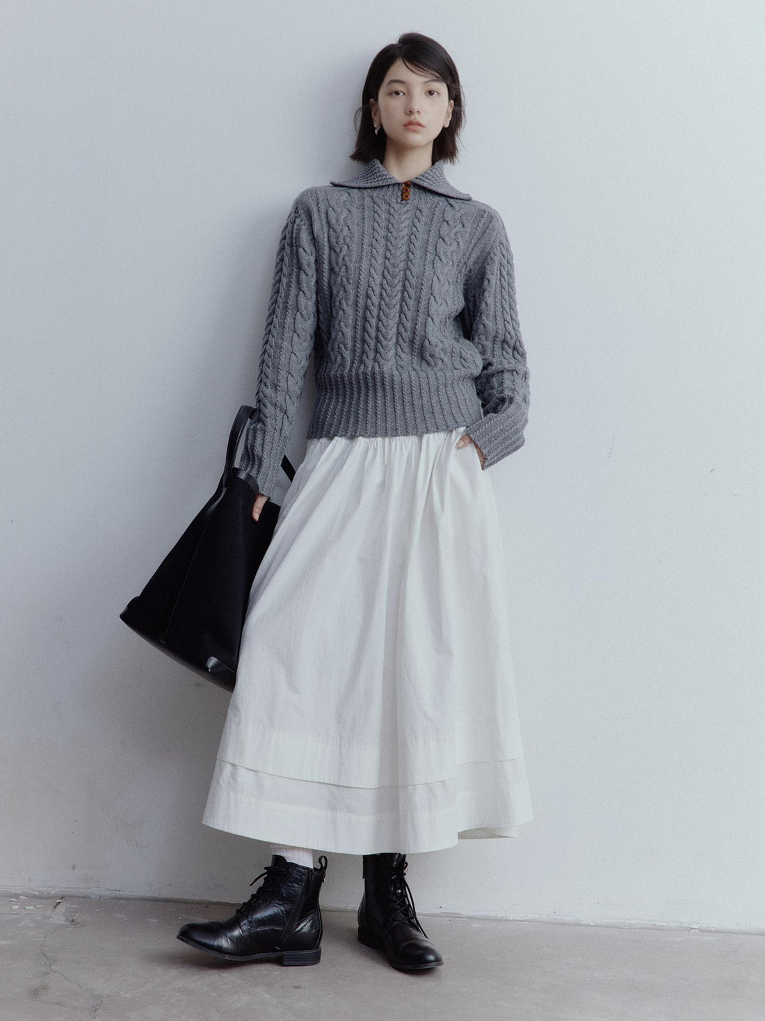 FUSSED Twisted Cable Knit Textured Wool Sweater
