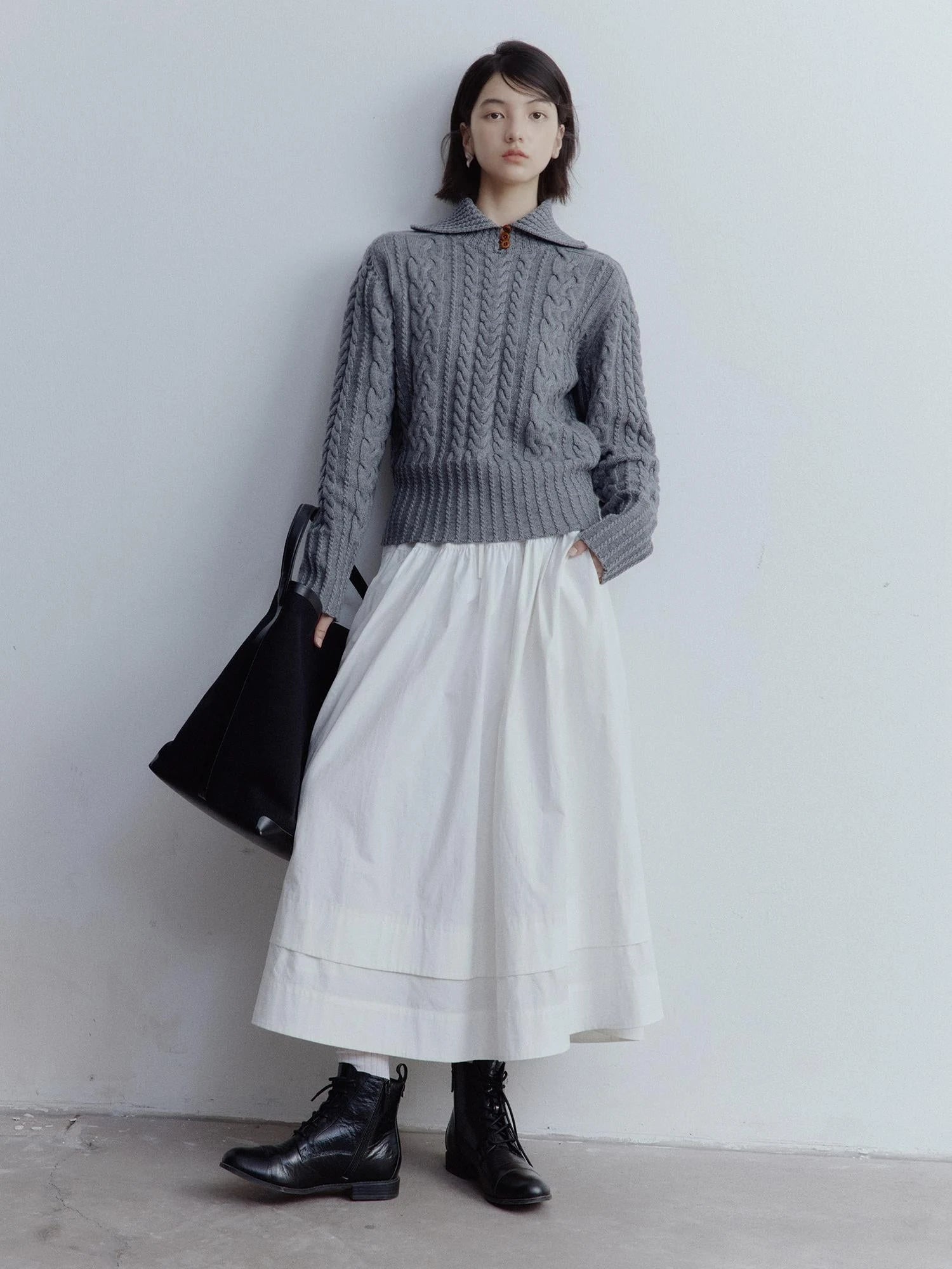 Twisted Cable Knit Textured Wool Sweater
