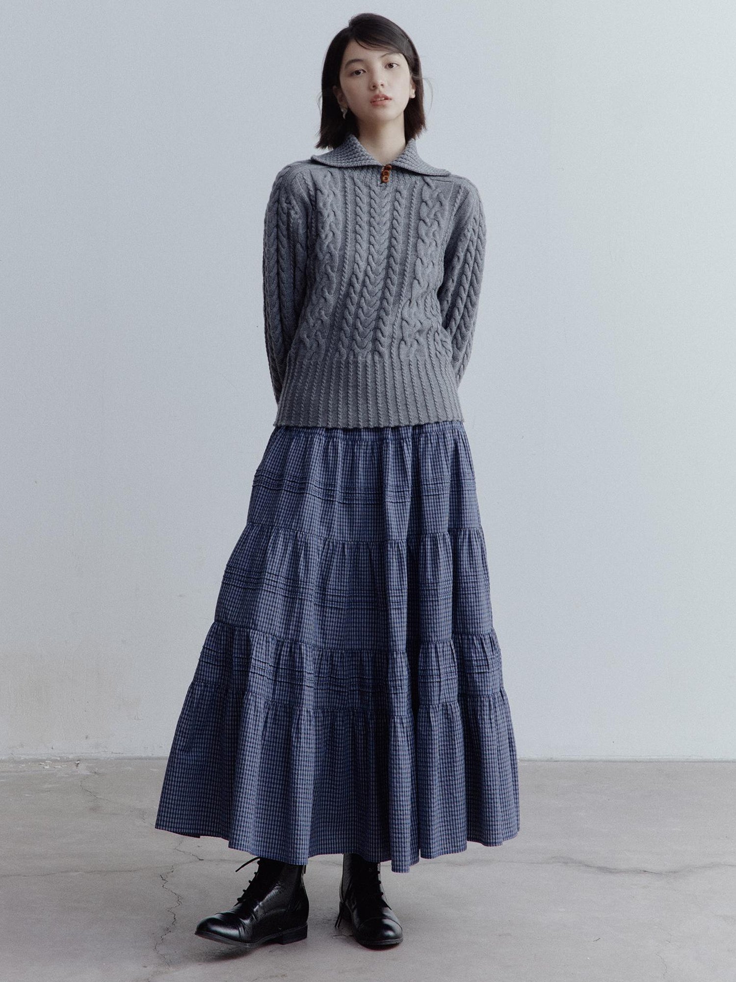 FUSSED Twisted Cable Knit Textured Wool Sweater