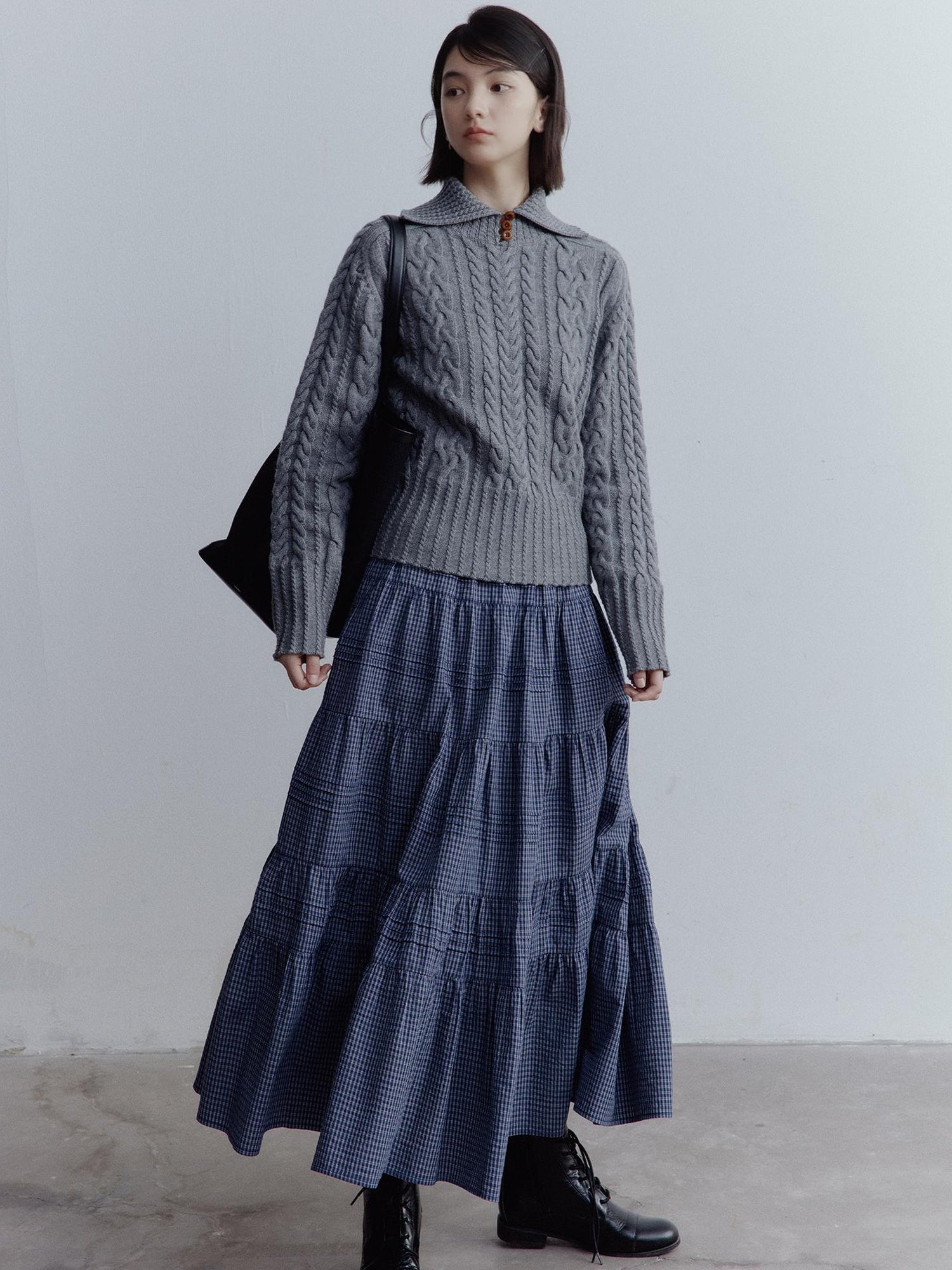 FUSSED Twisted Cable Knit Textured Wool Sweater