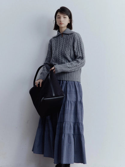 Twisted Cable Knit Textured Wool Sweater