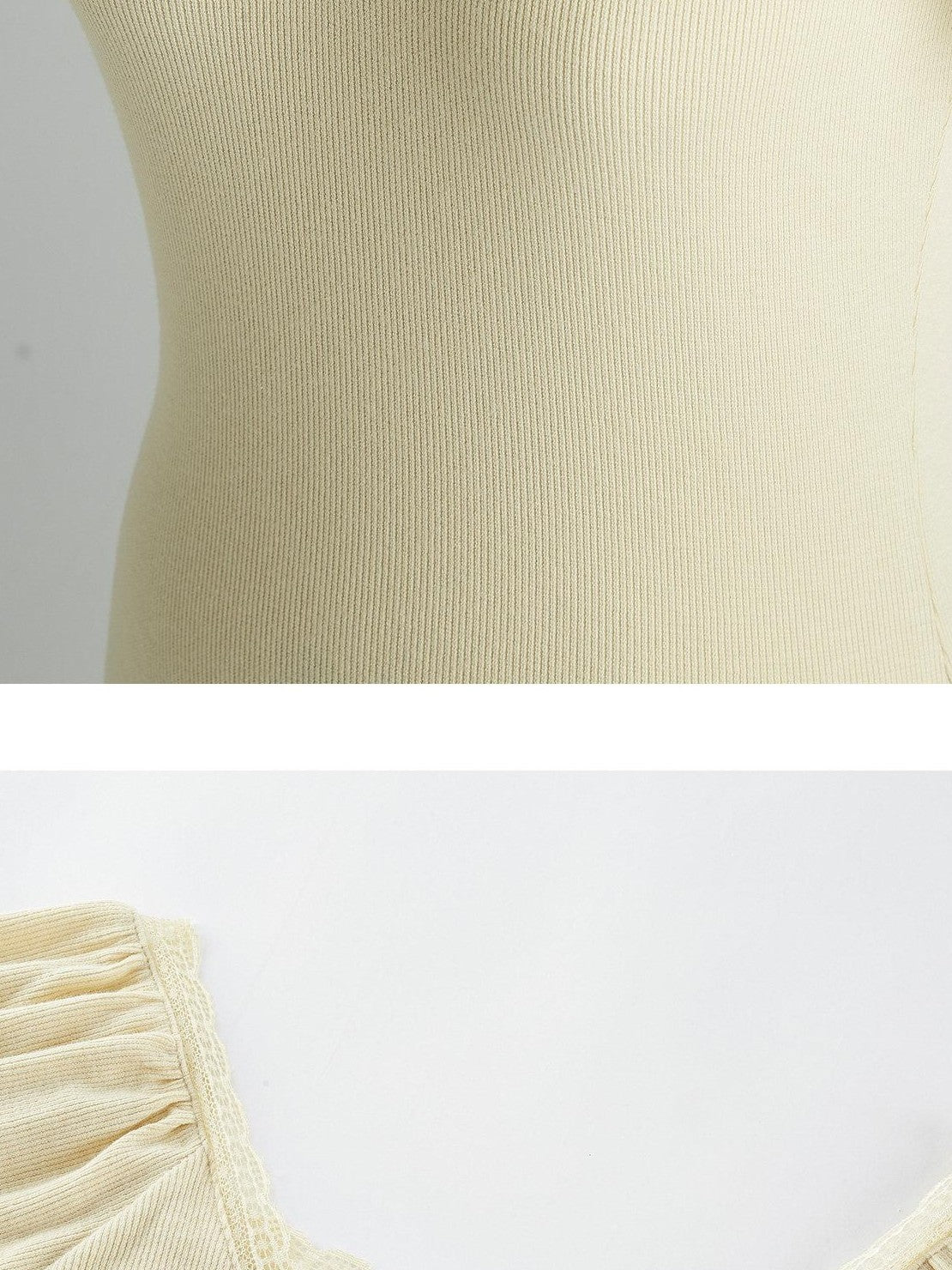 FUSSED Two Tone V-neck Puff Sleeve Patchwork Knit Women&
