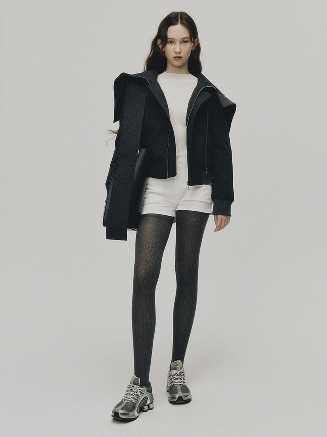 FUSSED Two Way Detachable Hood Grey Duck Down Coat