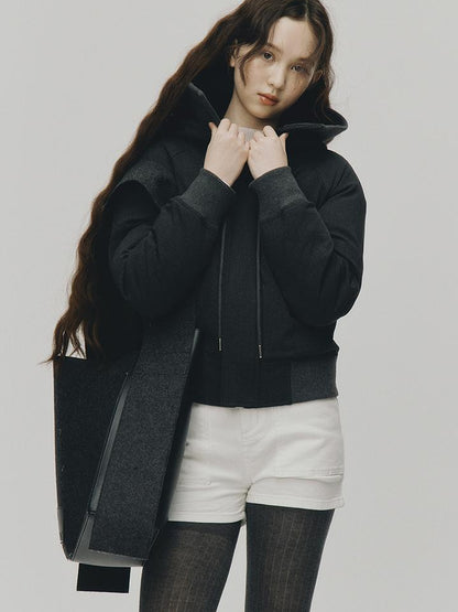 FUSSED Two Way Detachable Hood Grey Duck Down Coat