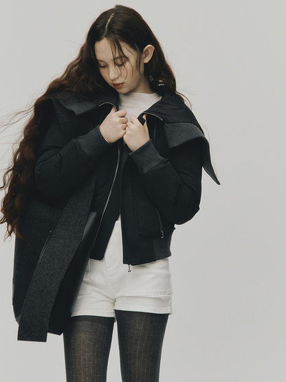 FUSSED Two Way Detachable Hood Grey Duck Down Coat