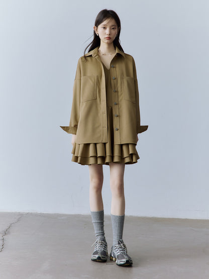 FUSSED_Utility_Relaxed_Patch_Pocket_Button_Front_Drop_Shoulder_Long_Sleeve_Khaki_Blouse_MISSTT