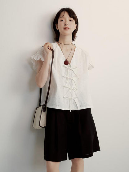 FUSSED V-Neck Embroidered Circus Blouse With Colorful Beaded Detail