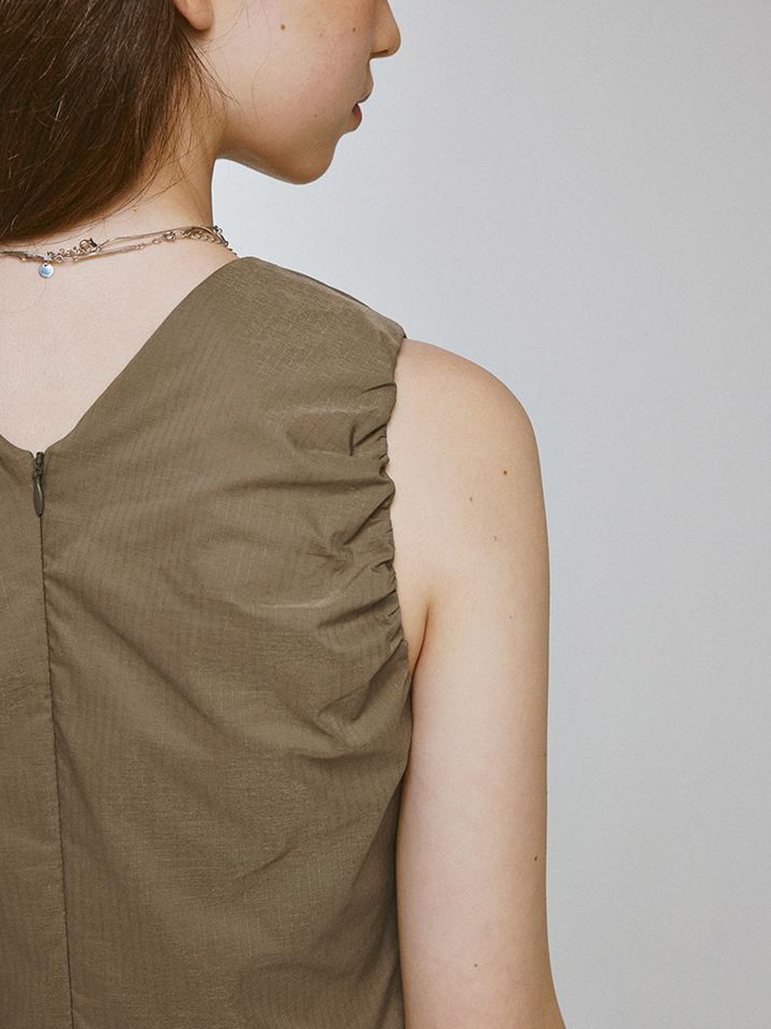 FUSSED V-Neck Olive Green Bubble Pleat A-Line Dress