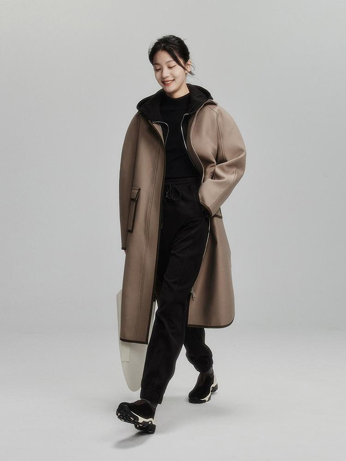 FUSSED Velvet Texture High Waisted Drawstring Black Fleece Trousers