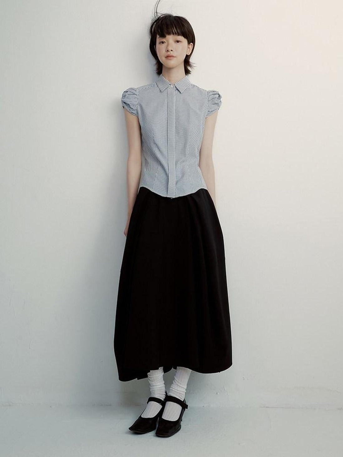 FUSSED Vichy Check Deconstructed Bud Puff Sleeve Women&