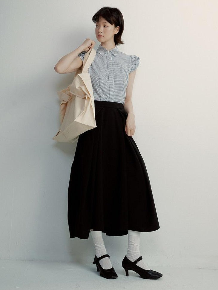 FUSSED Vichy Check Deconstructed Bud Puff Sleeve Women&