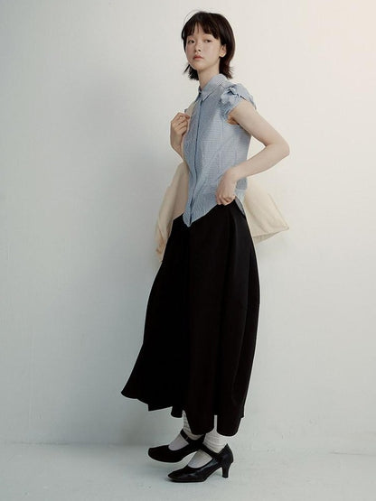 FUSSED Vichy Check Deconstructed Bud Puff Sleeve Women&
