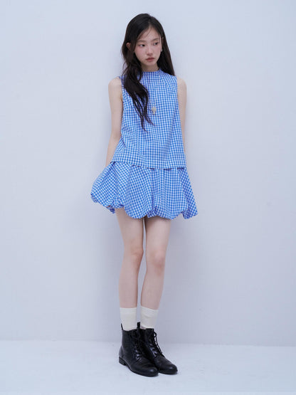 FUSSED Vichy Gingham Faux Two Piece Bubble Hem Women&