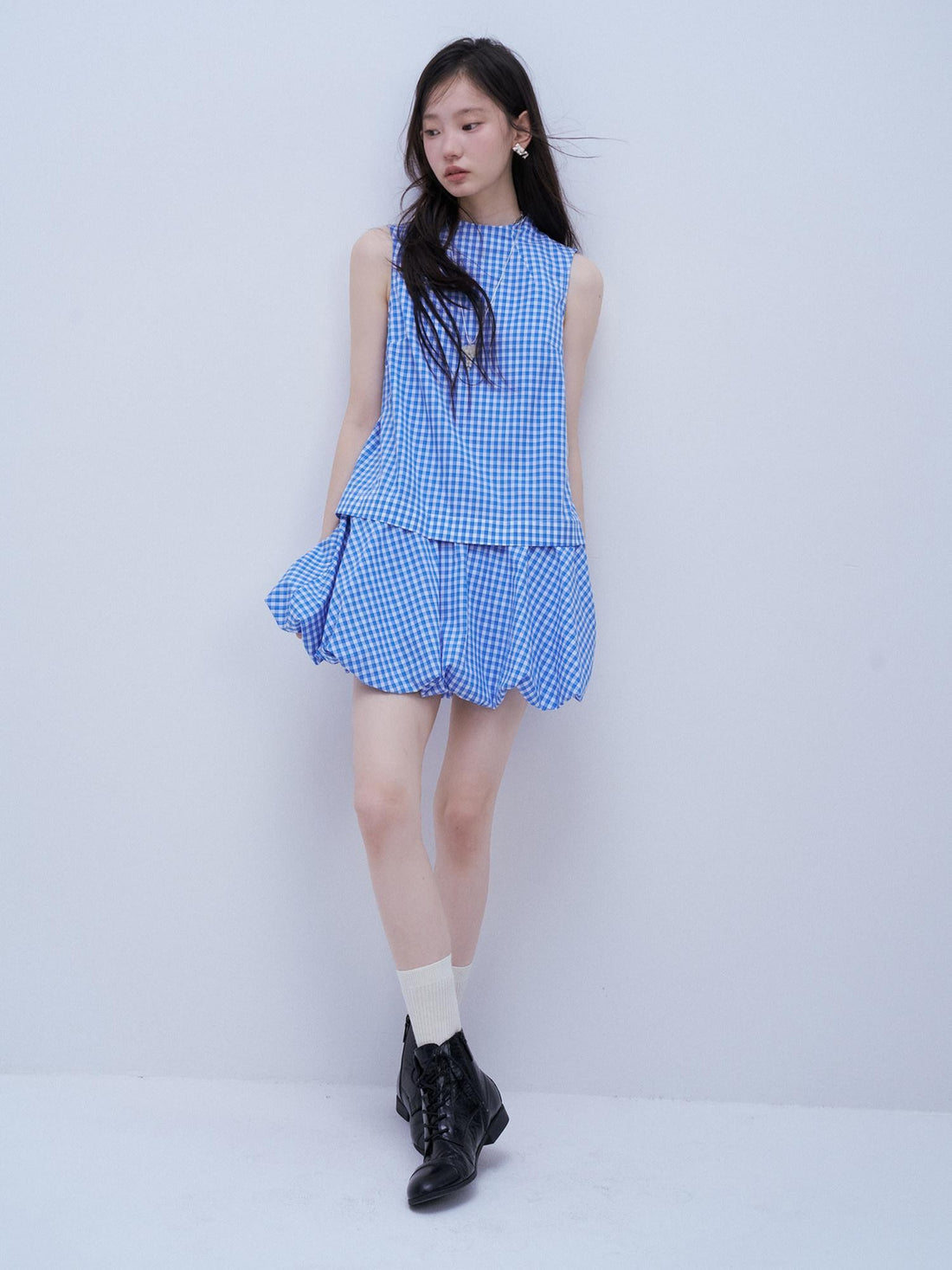 FUSSED Vichy Gingham Faux Two Piece Bubble Hem Women&
