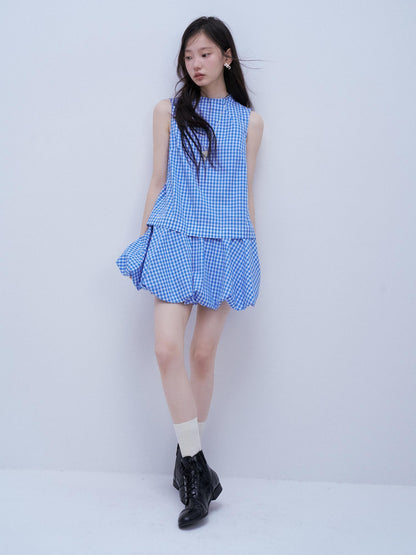 FUSSED Vichy Gingham Faux Two Piece Bubble Hem Women&