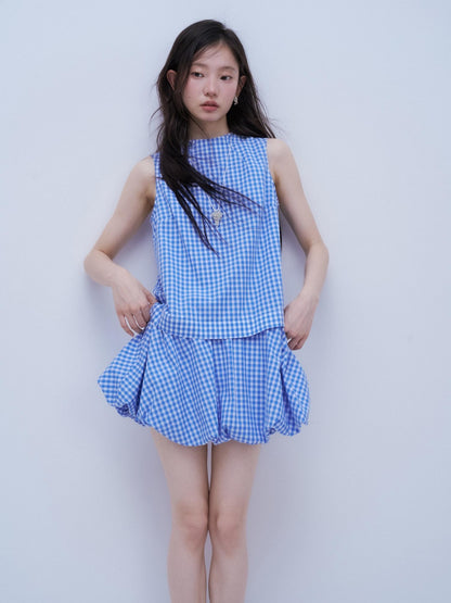 FUSSED Vichy Gingham Faux Two Piece Bubble Hem Women&