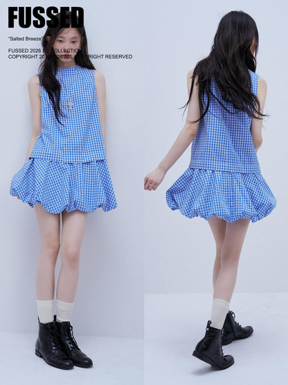 FUSSED Vichy Gingham Faux Two Piece Bubble Hem Women&