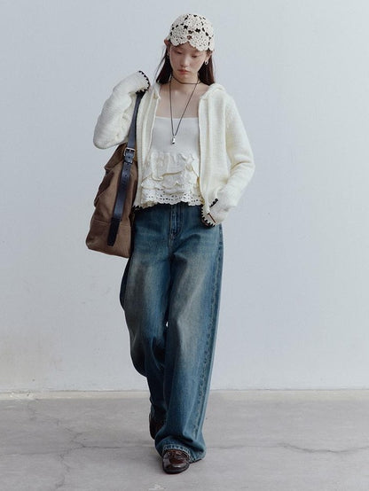 FUSSED Vintage Blue Low Waist Elongating Leg Topstitch Women&