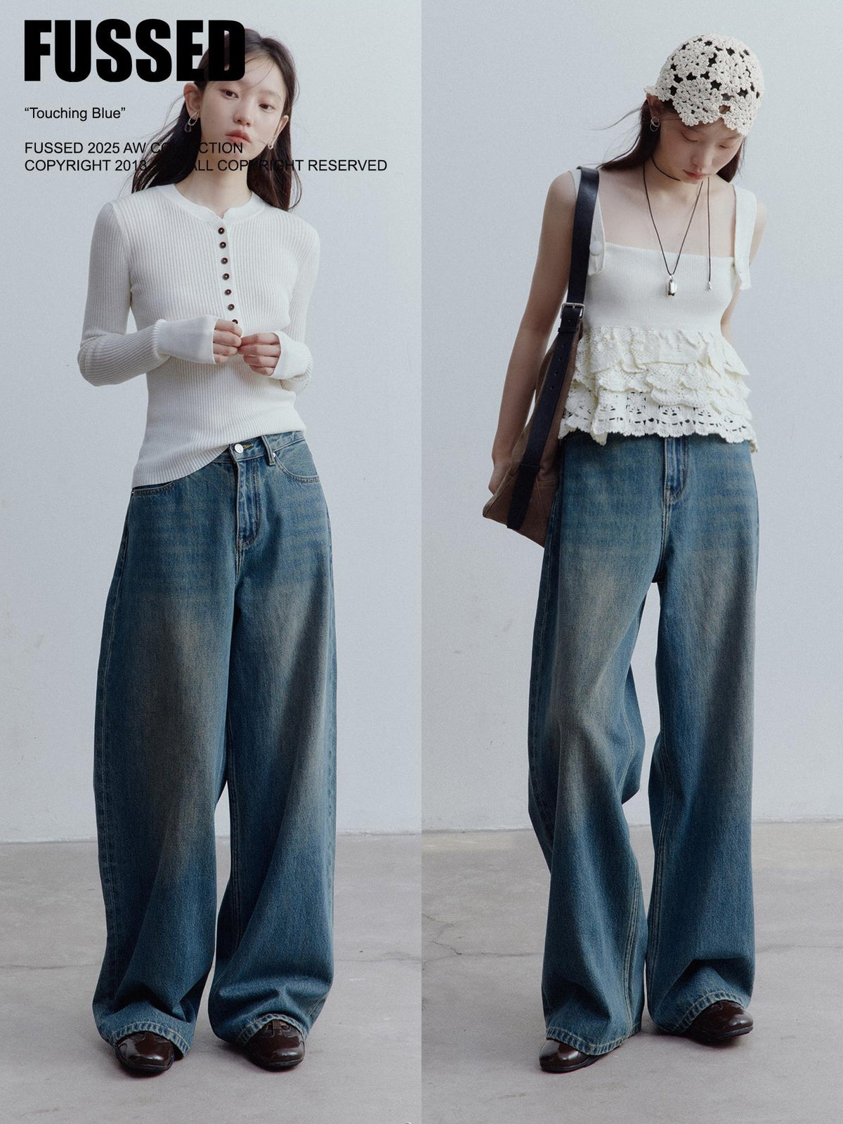 FUSSED Vintage Blue Low Waist Elongating Leg Topstitch Women&