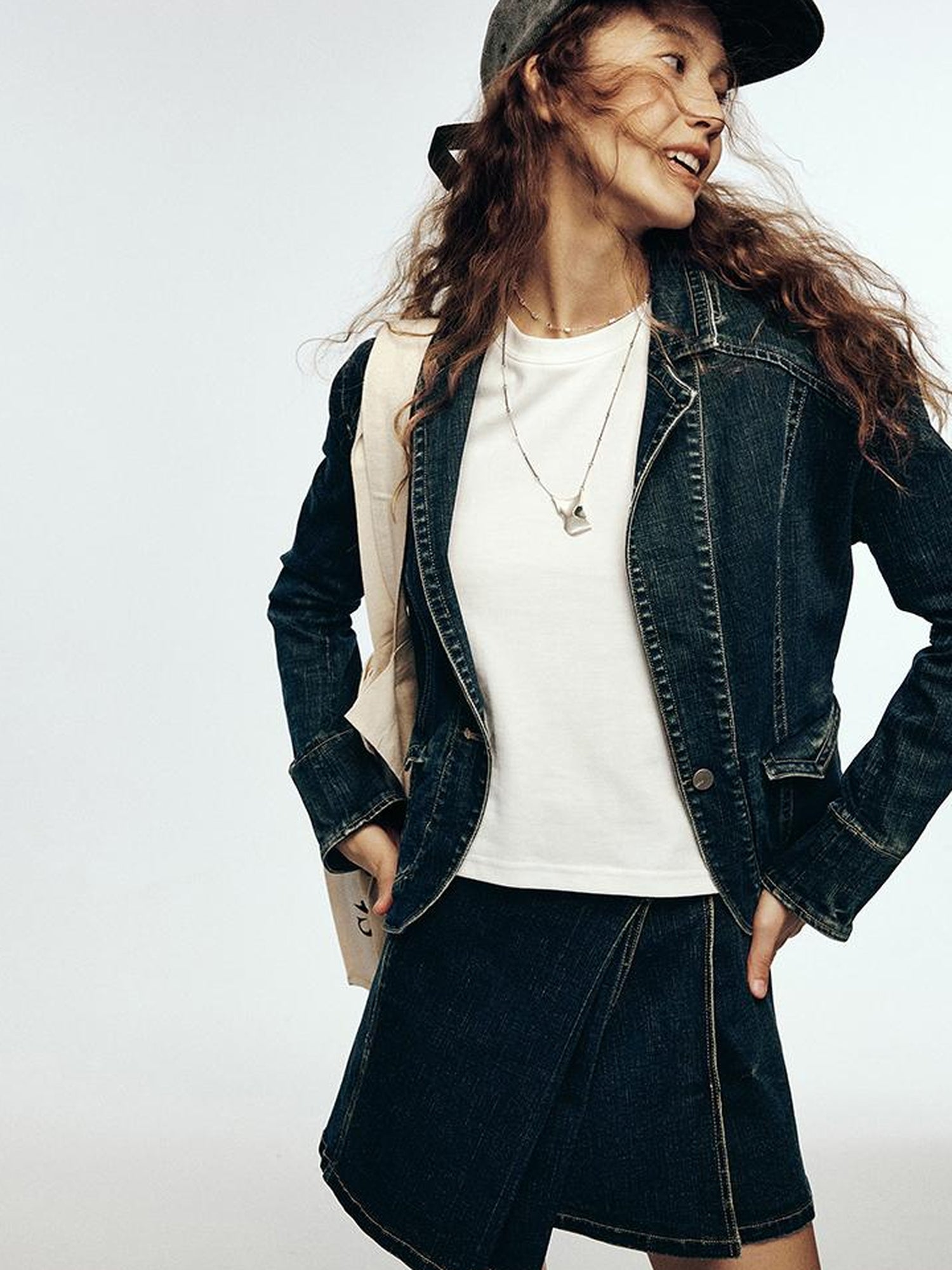 FUSSED Vintage Blue Tailored Denim Jacket with Notched Collar
