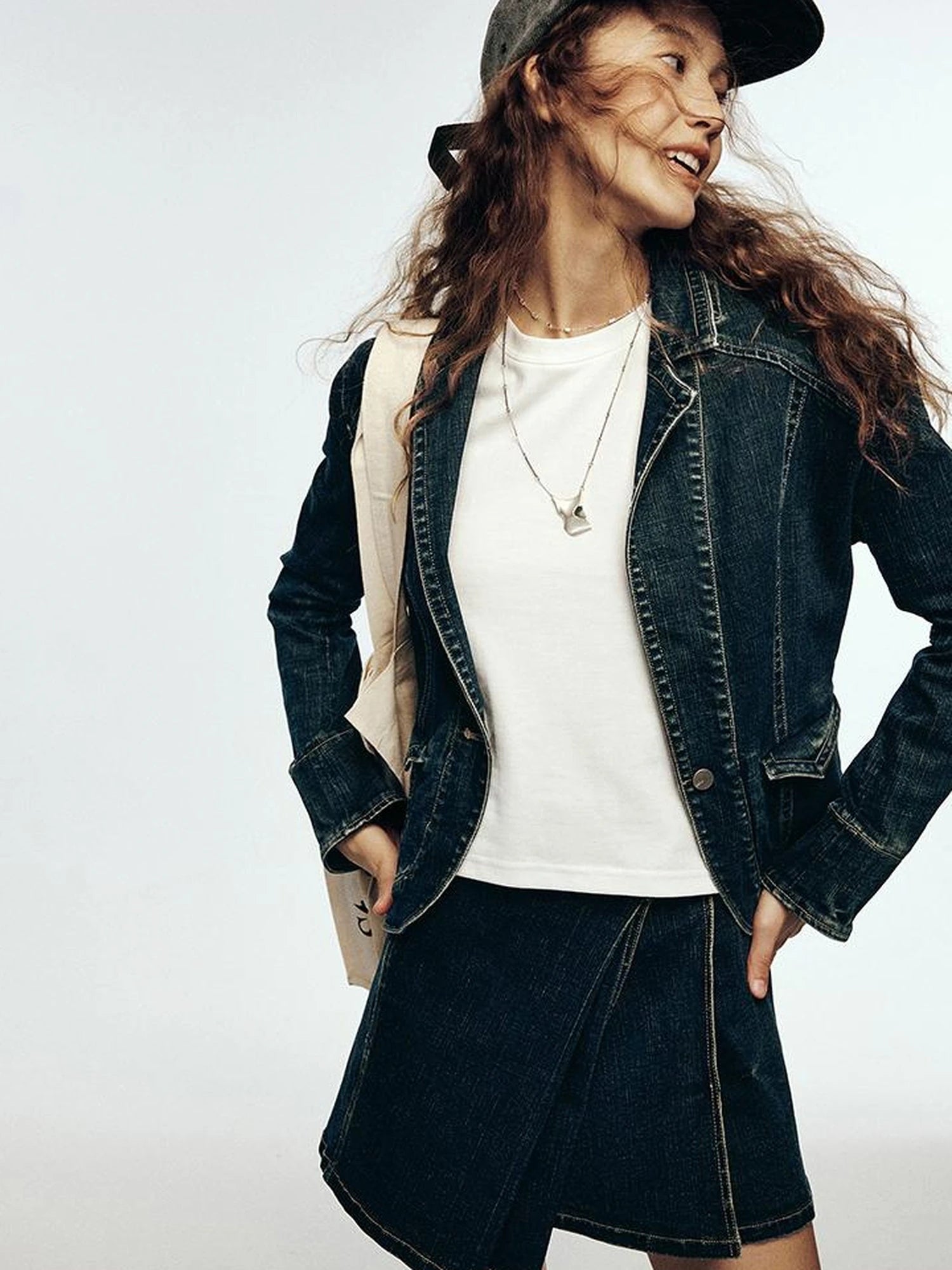 Vintage Blue Tailored Denim Jacket with Notched Collar