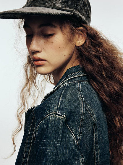 FUSSED Vintage Blue Tailored Denim Jacket with Notched Collar