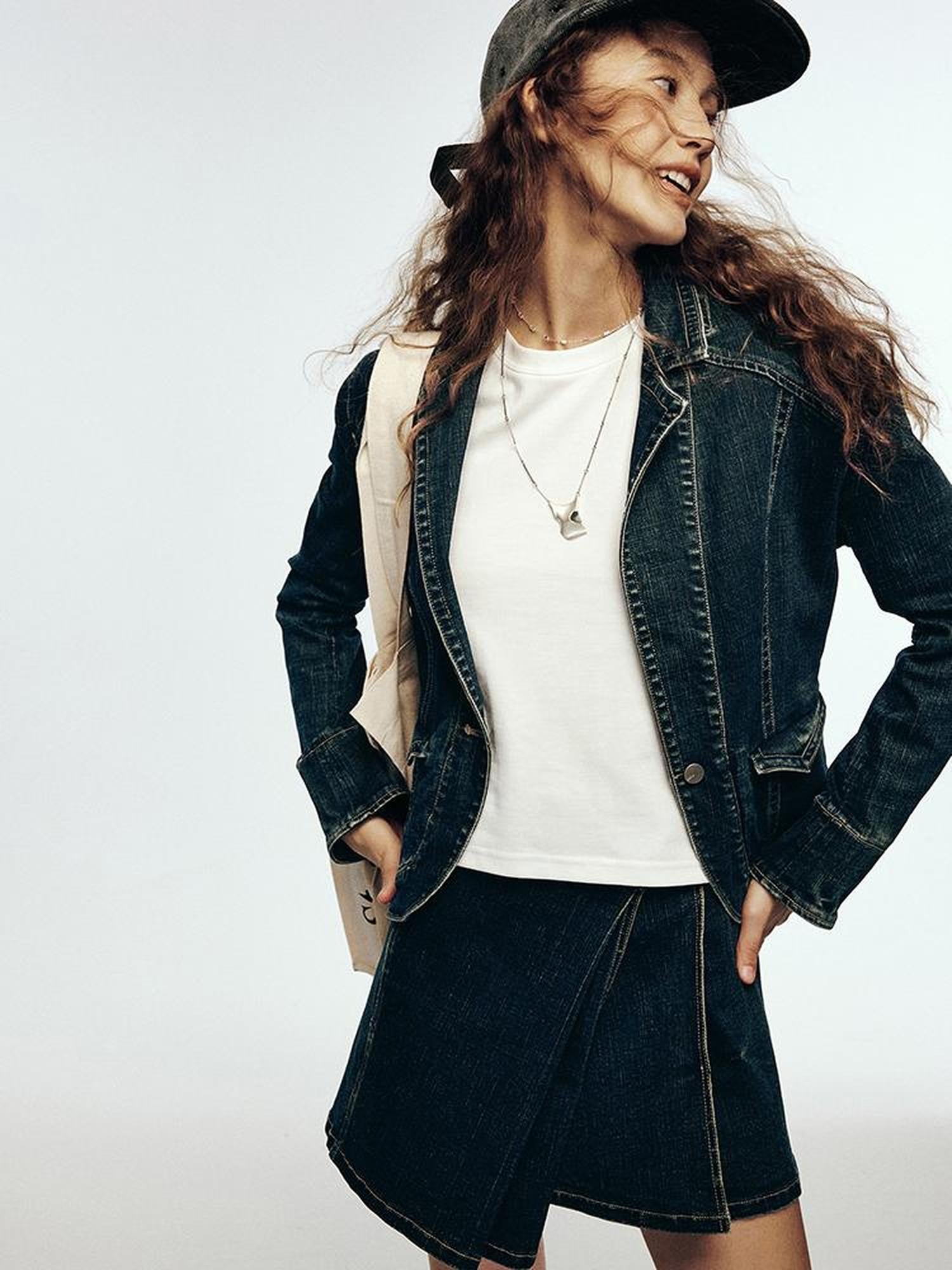 FUSSED Vintage Blue Tailored Denim Jacket with Notched Collar
