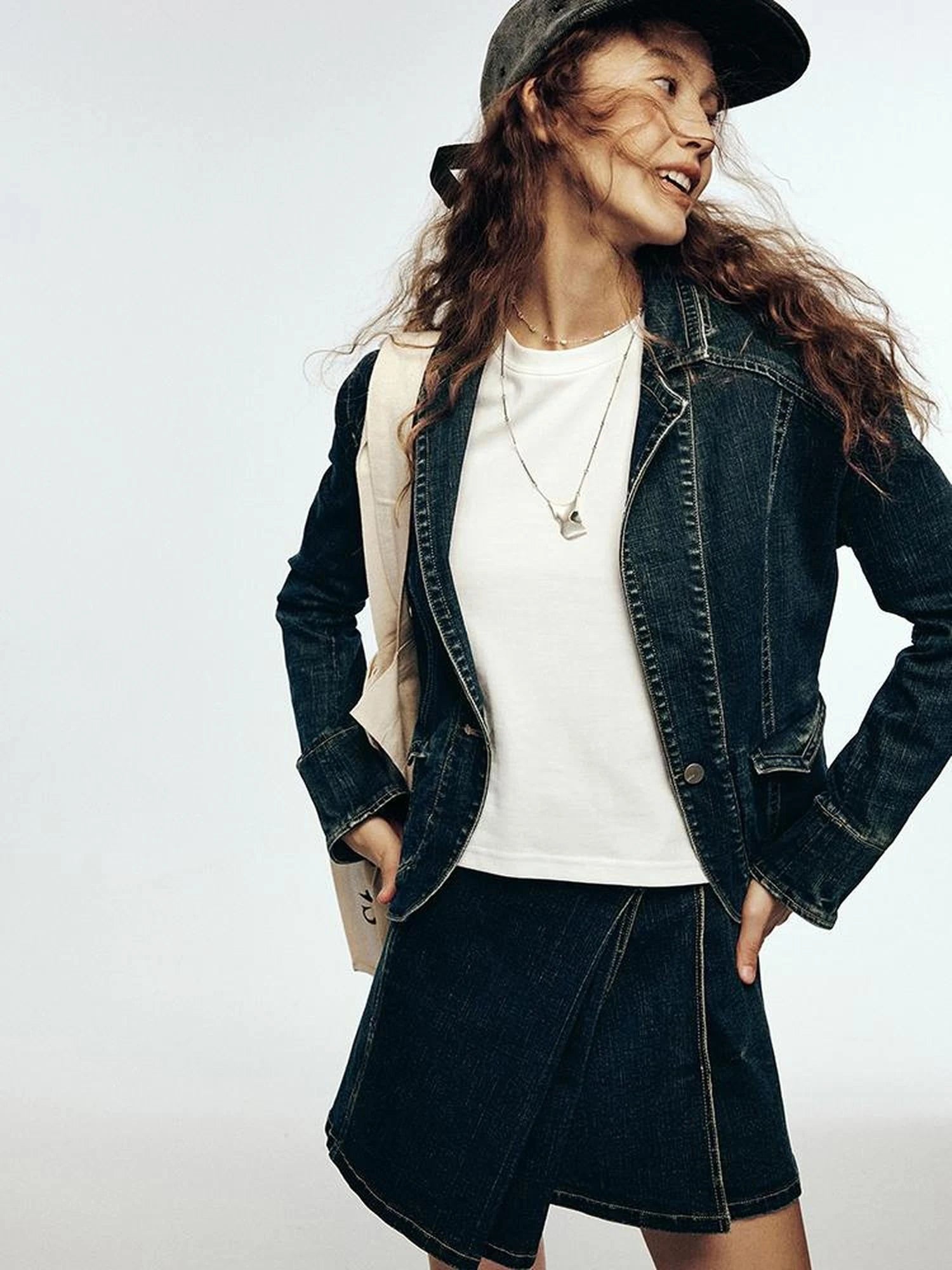 Vintage Blue Tailored Denim Jacket with Notched Collar