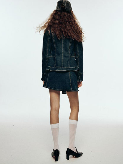 FUSSED Vintage Blue Tailored Denim Jacket with Notched Collar
