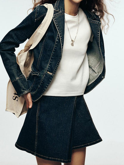 FUSSED Vintage Blue Tailored Denim Jacket with Notched Collar