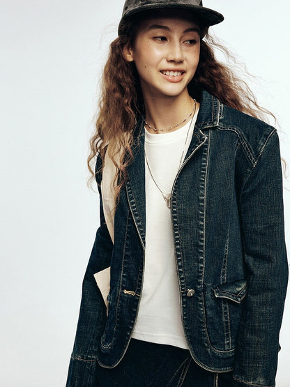FUSSED_Vintage_Blue_Turn_Down_Collar_Cropped_Slim_Fit_Women&