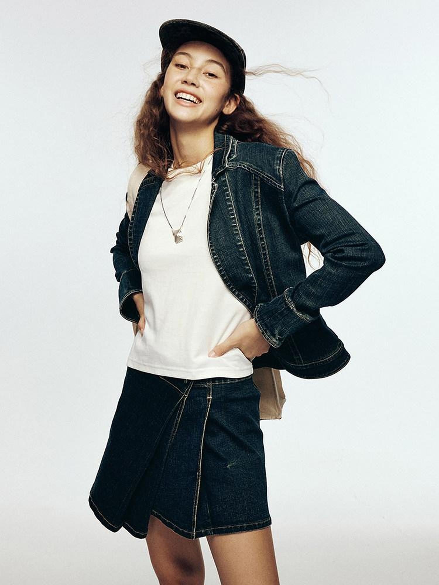 FUSSED Vintage Blue Turn Down Collar Cropped Slim Fit Women&
