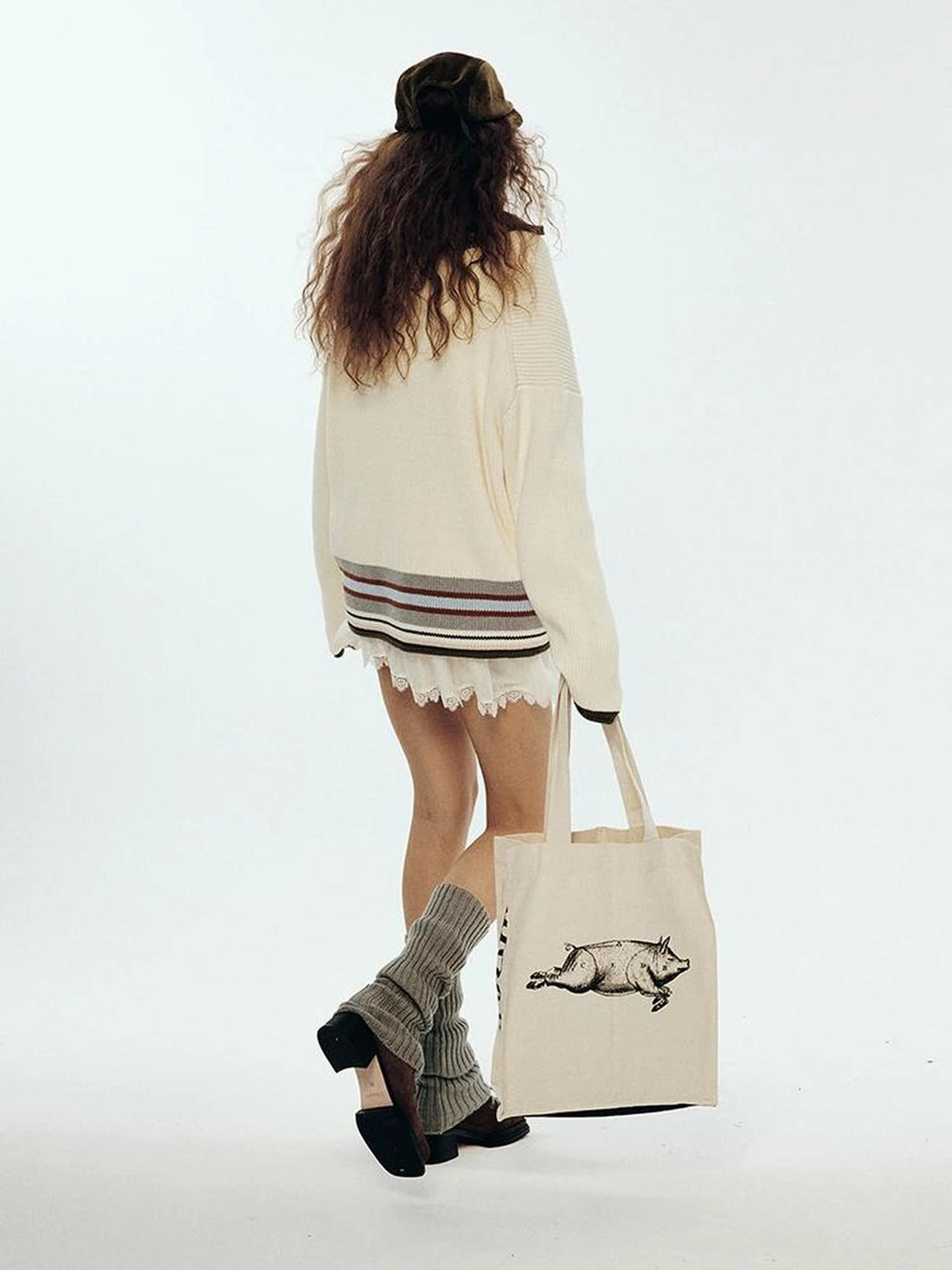 Vintage Forest Palette Oversized V-neck Polo Sweater