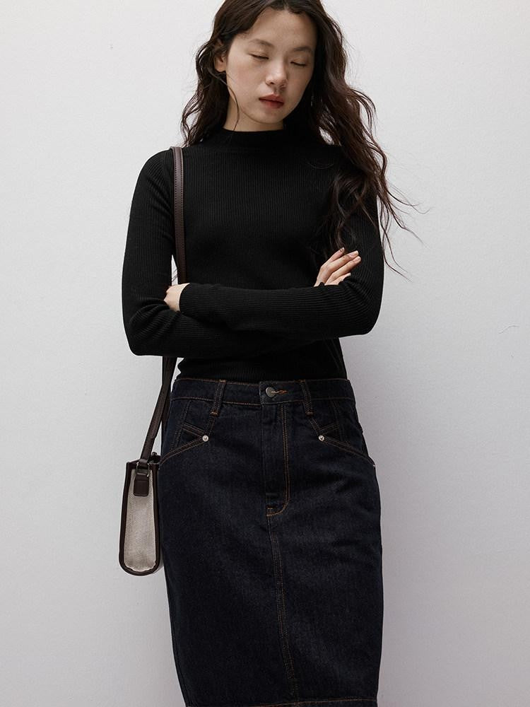 FUSSED Vintage Indigo Structured Contrast Stitching Women&