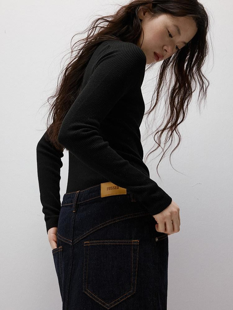 FUSSED Vintage Indigo Structured Contrast Stitching Women&