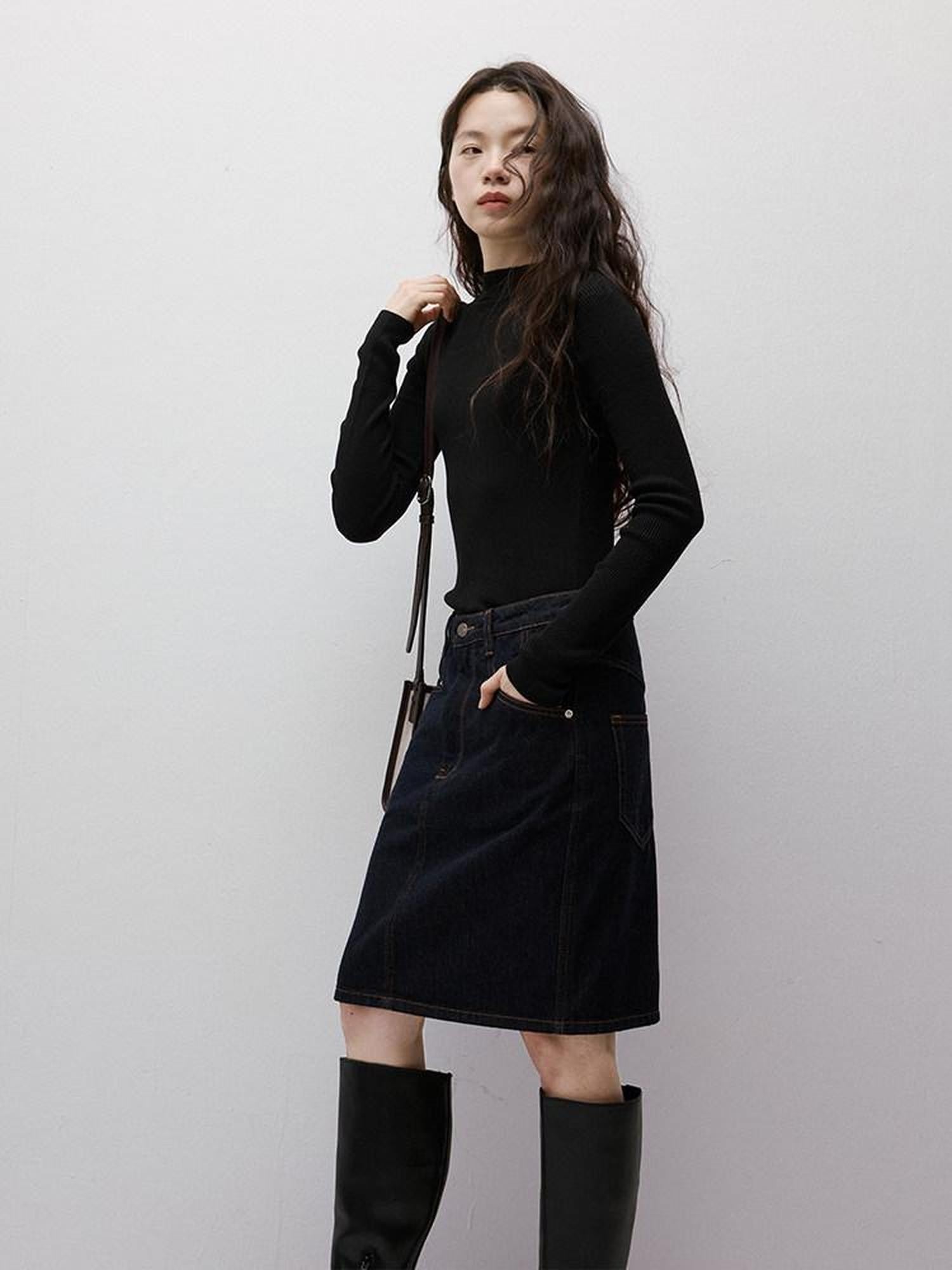 FUSSED Vintage Indigo Structured Contrast Stitching Women&