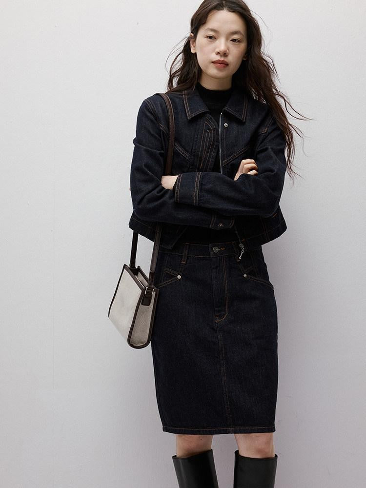 FUSSED Vintage Indigo Structured Contrast Stitching Women&