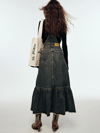 FUSSED Vintage Indigo Washed Tiered Maxi Dress With Adjustable Straps