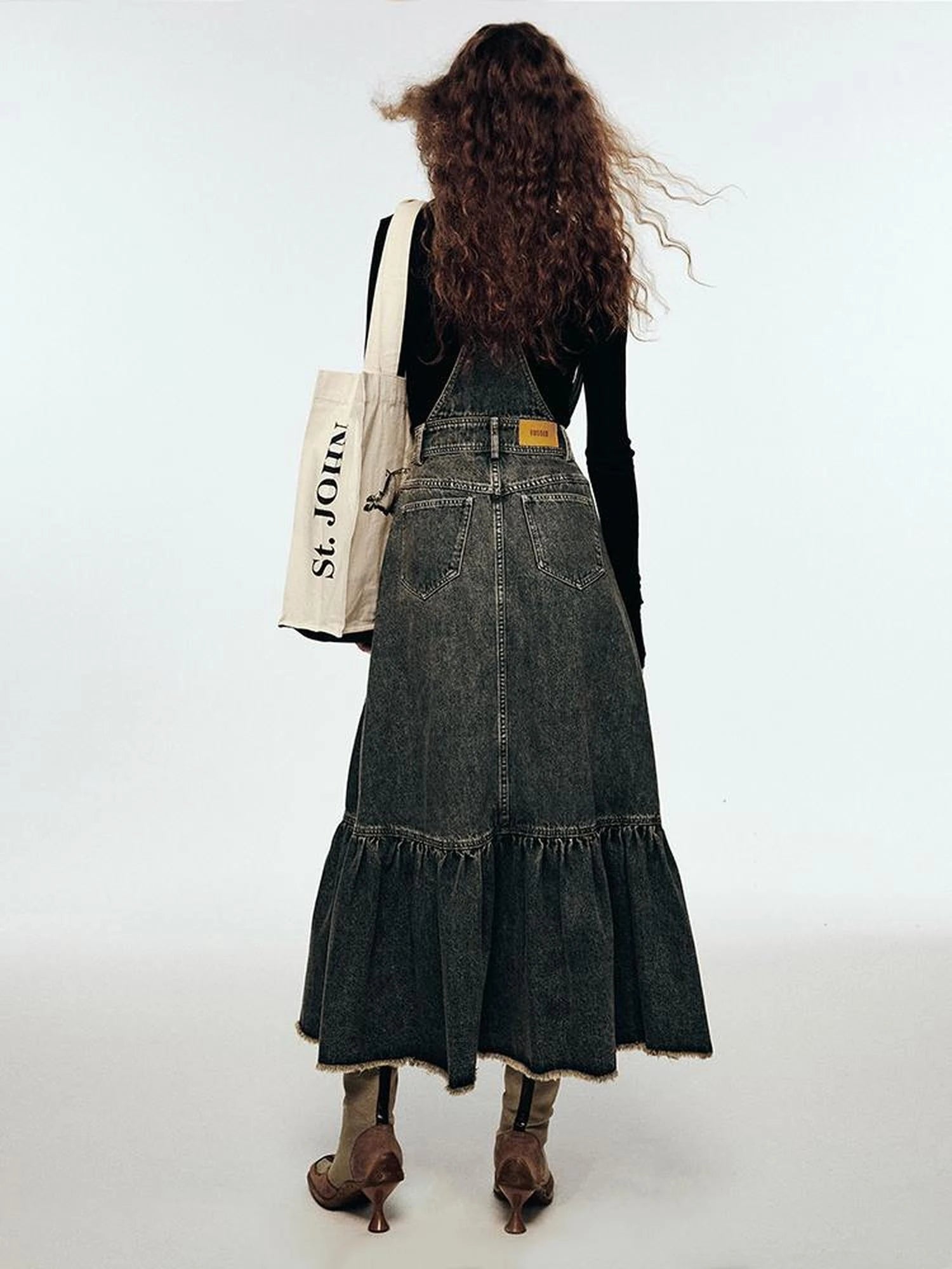 Vintage Indigo Washed Tiered Maxi Dress With Adjustable Straps