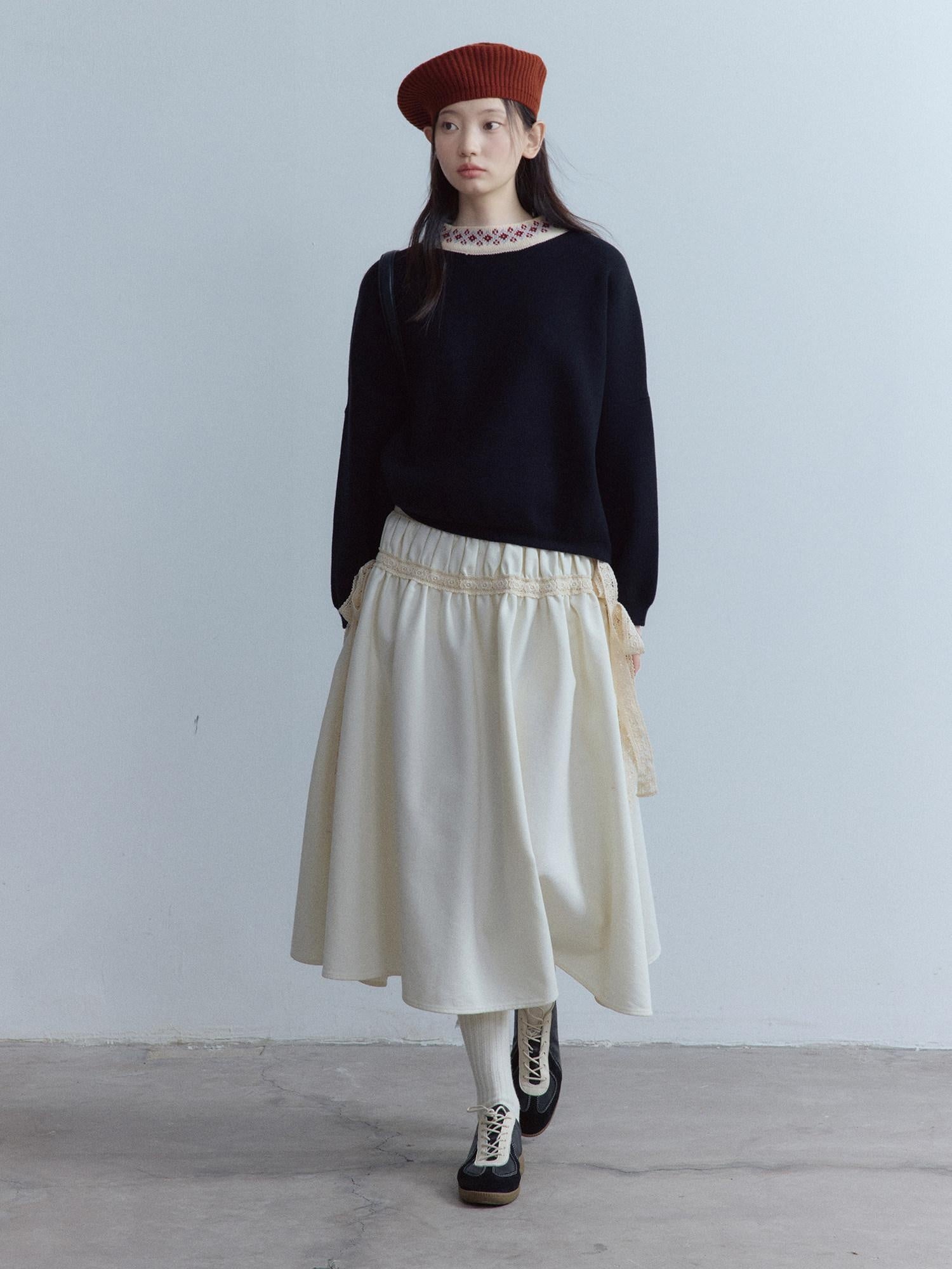 FUSSED Vintage Lace Collar Patchwork Relaxed Fit Pullover Floral Black Sweater
