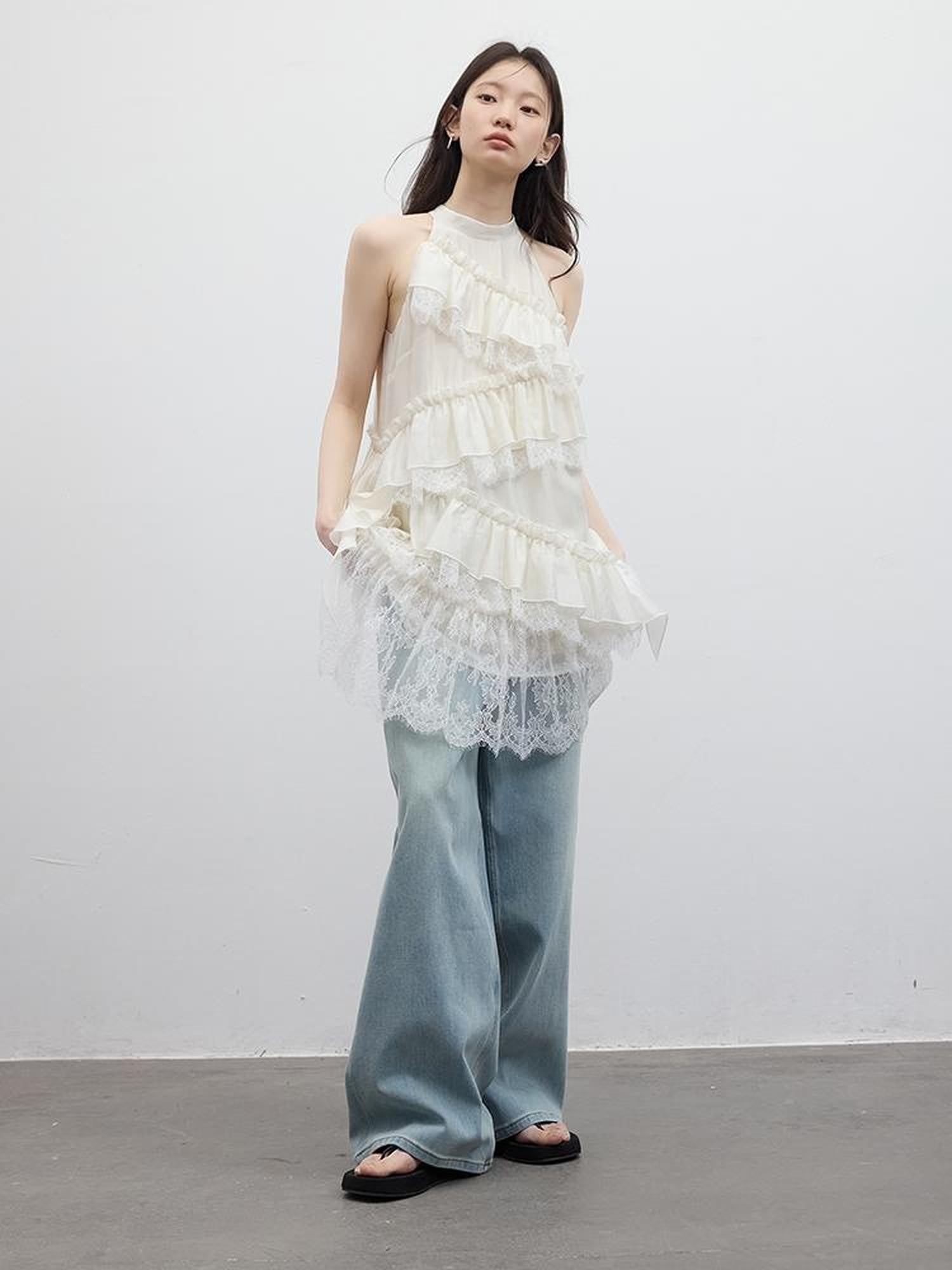 FUSSED Vintage Light Blue Leg Lengthening Wide Leg Women&