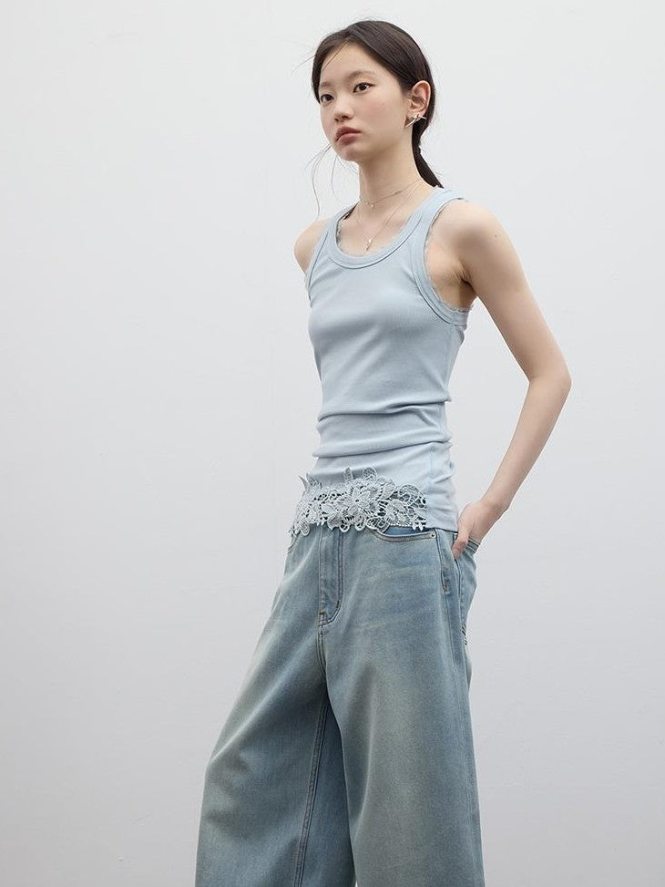 FUSSED Vintage Light Blue Leg Lengthening Wide Leg Women&
