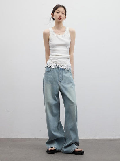FUSSED Vintage Light Blue Leg Lengthening Wide Leg Women&