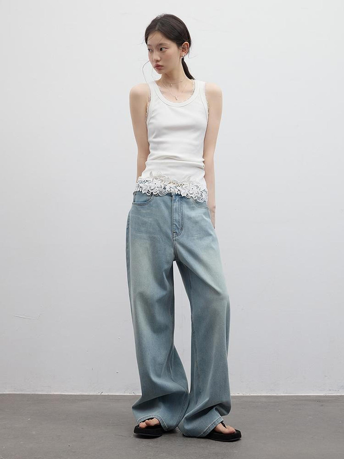 FUSSED Vintage Light Blue Leg Lengthening Wide Leg Women&