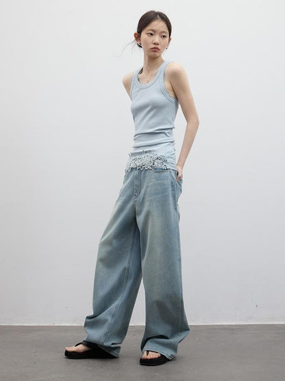 FUSSED Vintage Light Blue Leg Lengthening Wide Leg Women&