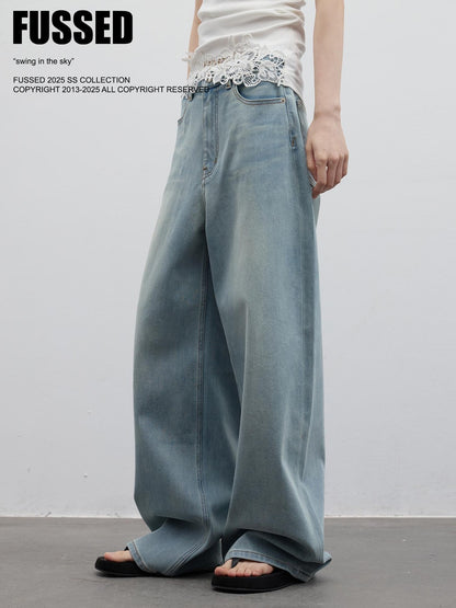 FUSSED Vintage Light Blue Leg Lengthening Wide Leg Women&
