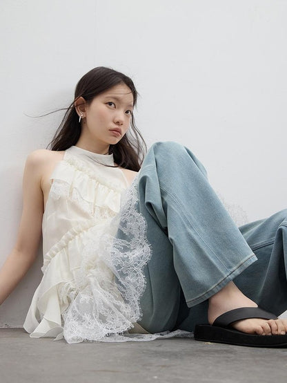 FUSSED Vintage Light Blue Leg Lengthening Wide Leg Women&