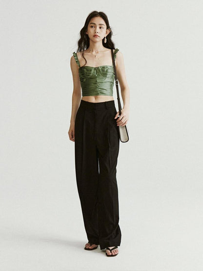 FUSSED Vintage Sage Green Satin Ruffle Camisole Top